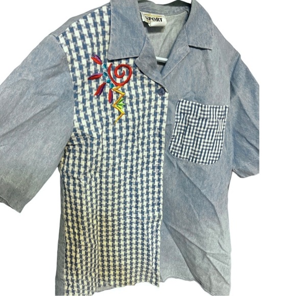 Vintage 80s artsy boho chambray denim button up shirt size large 10 - Picture 1 of 3